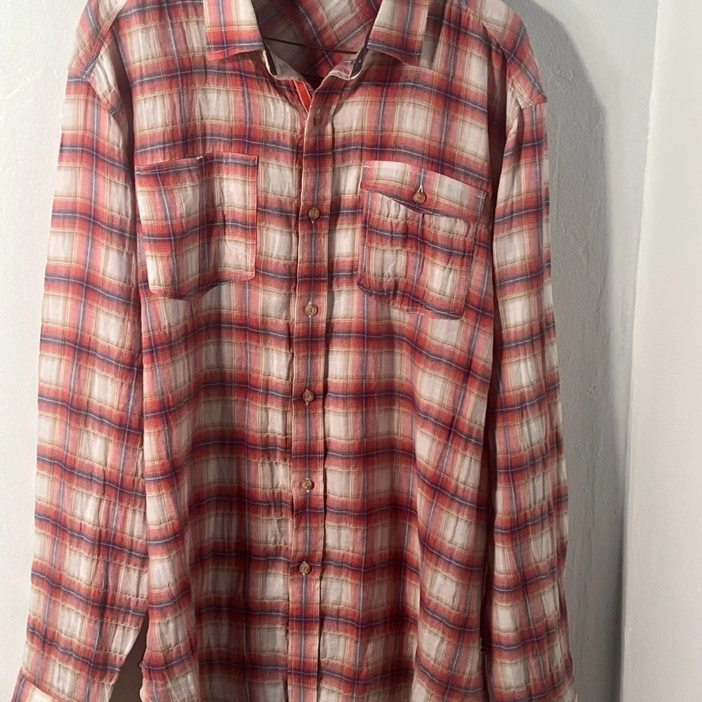 sean john shirt XL Buttonfront pastel plaid design tailored fit 99% cotton